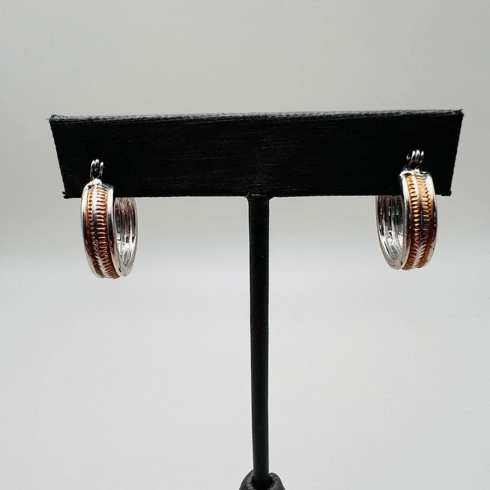 Two Tone Silver Gold Hoop Earrings Small C Hoop Lever Back Mixed Metal